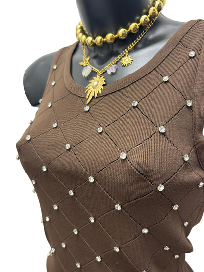 Canotta in filo di cotone con strass
