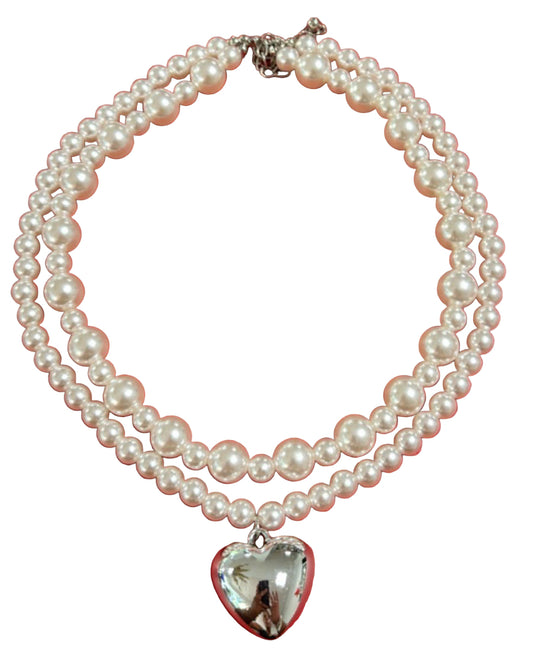 Collana doppia in perle e cuore