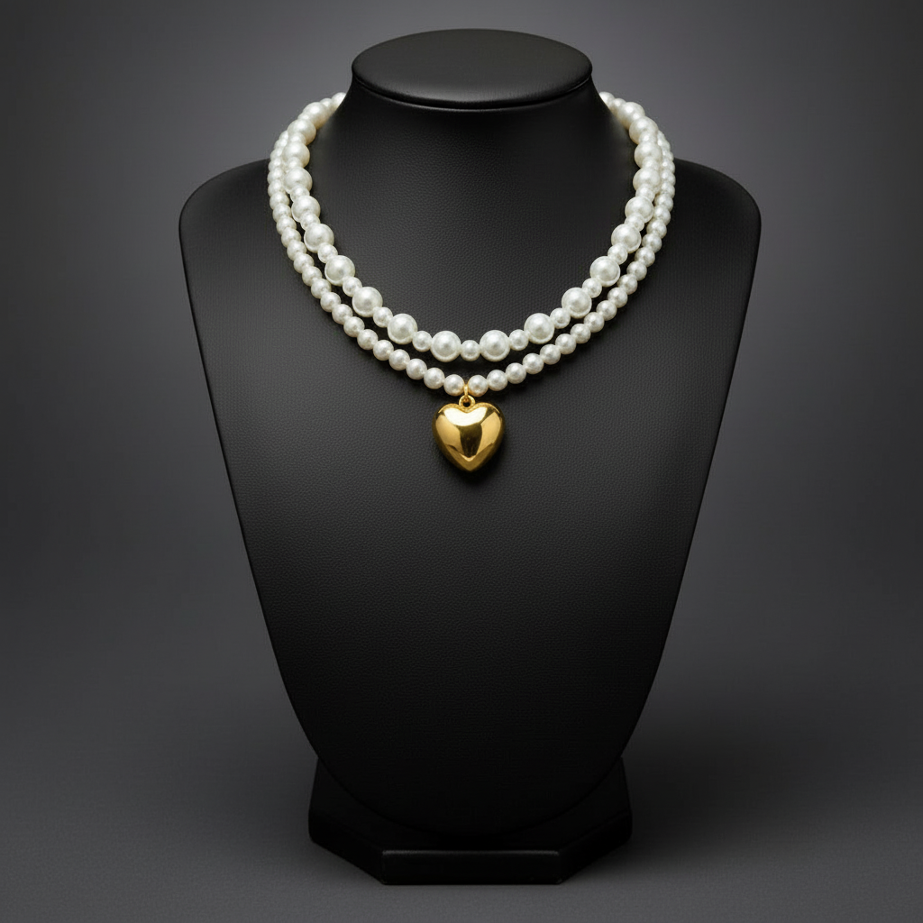 Collana doppia in perle con cuore