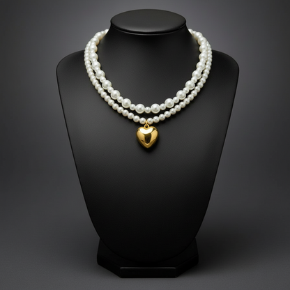 Collana doppia in perle con cuore