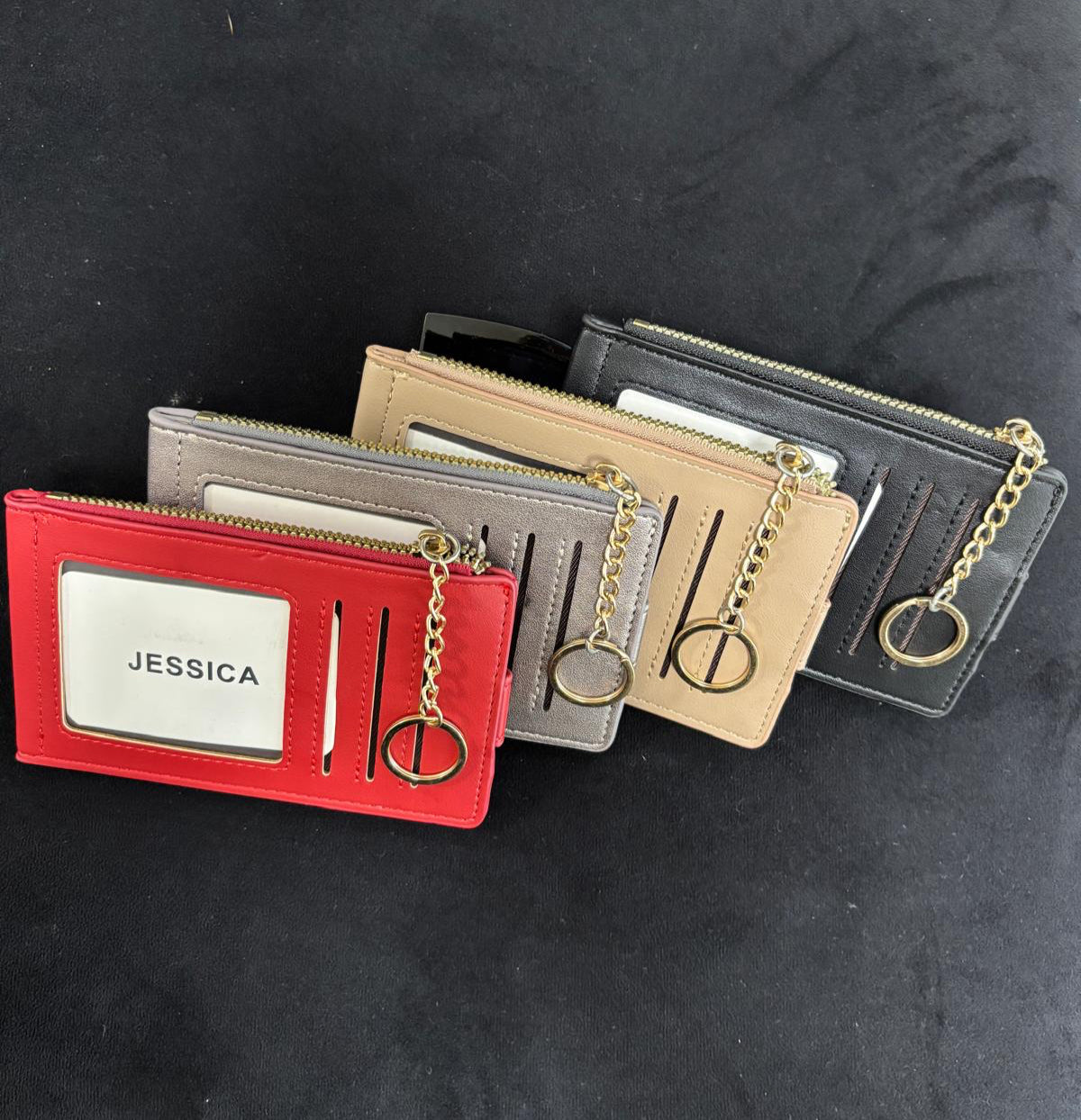 Portacarte con zip ecopelle