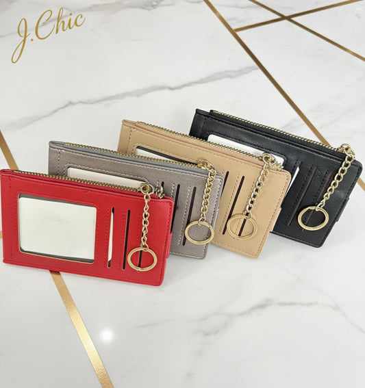 Portacarte con zip ecopelle