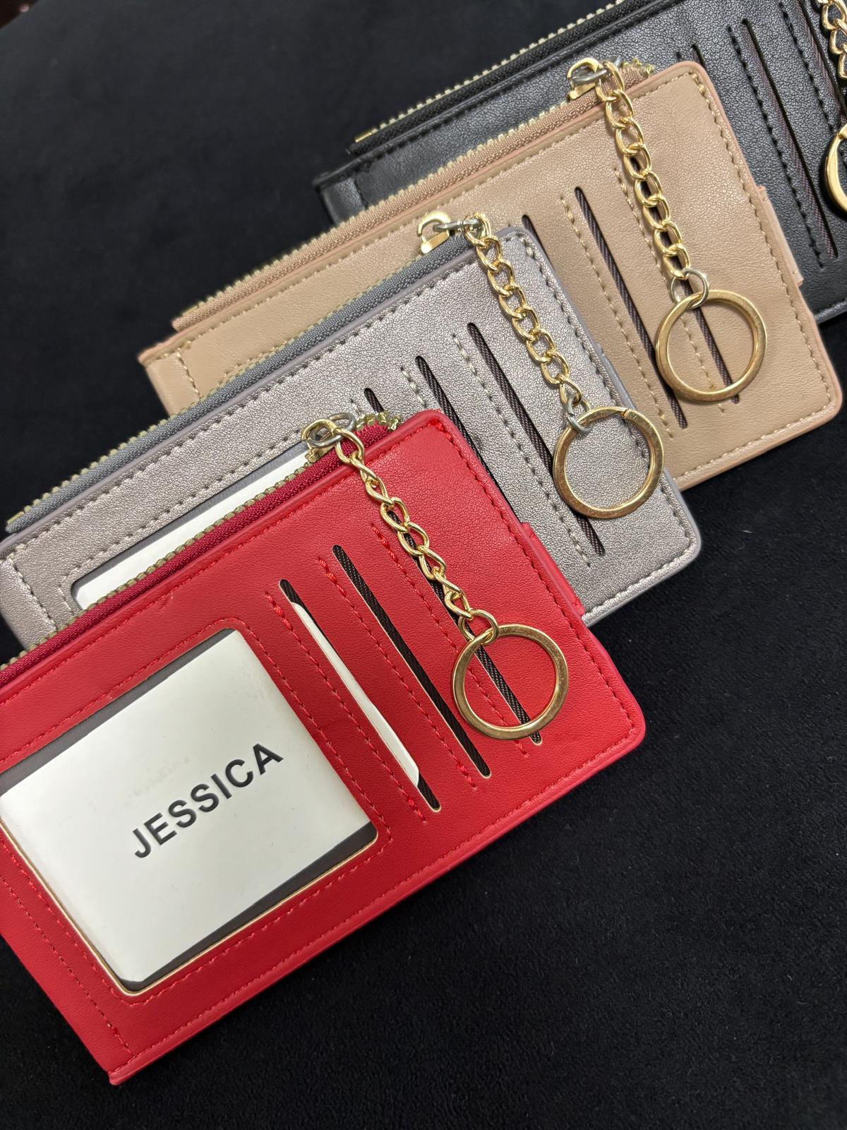 Portacarte con zip ecopelle
