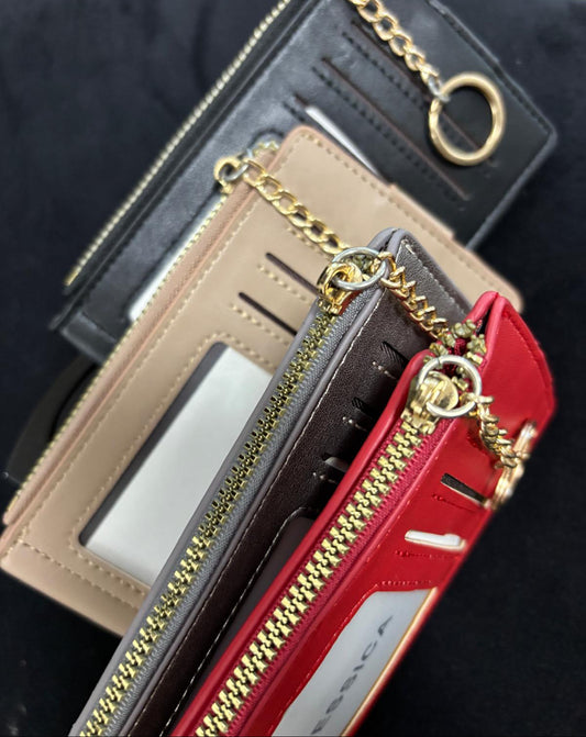 Portacarte con zip ecopelle