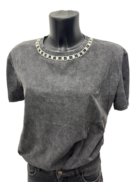 T-shirt con inserti in strass