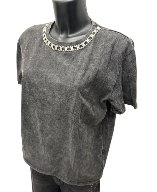 T-shirt con inserti in strass