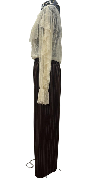 Completo gessato con pantalone palazzo e giacca fluida in viscosa
