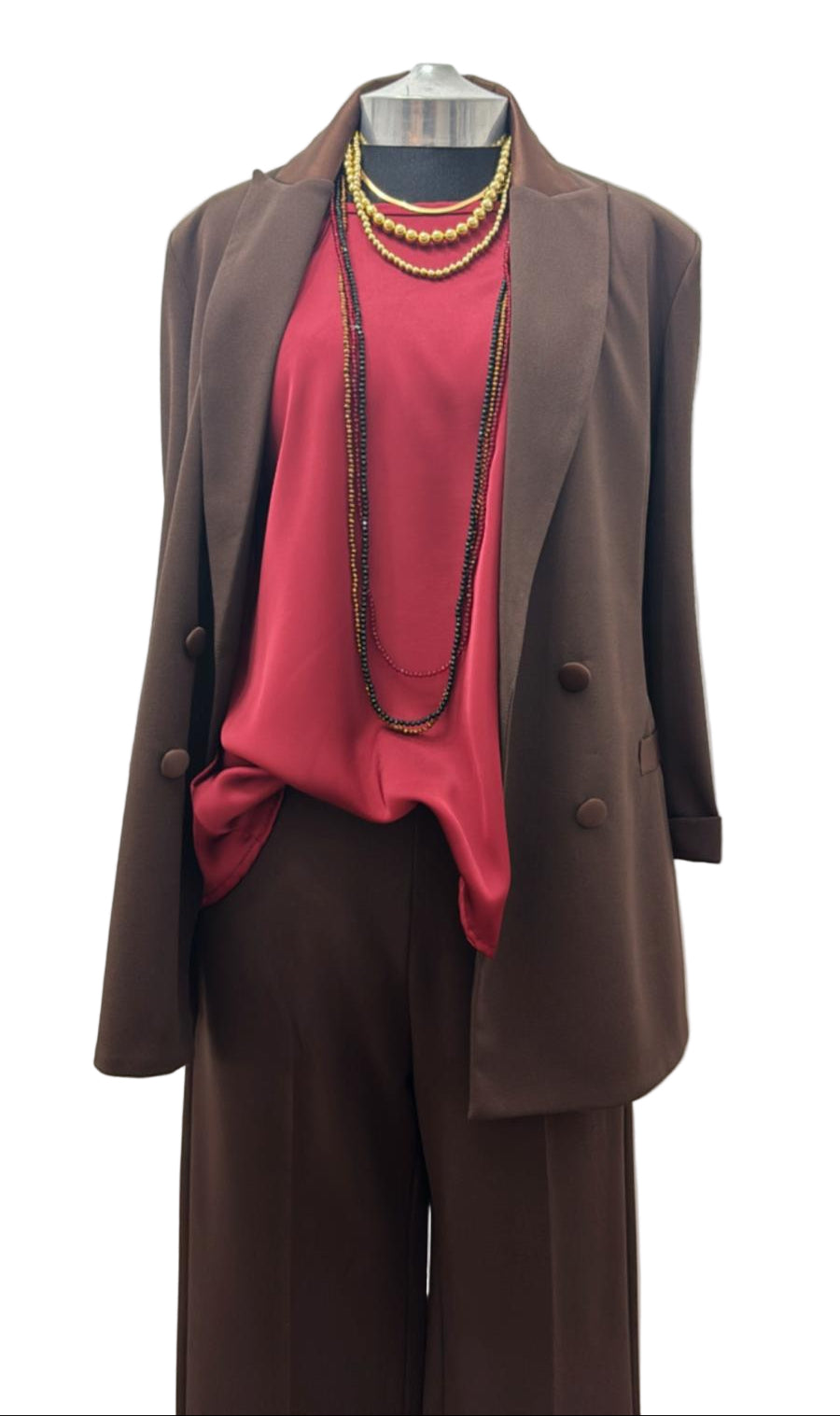 Completo Giacca doppiopetto e Pantalone elasticizzati con dettagli in raso