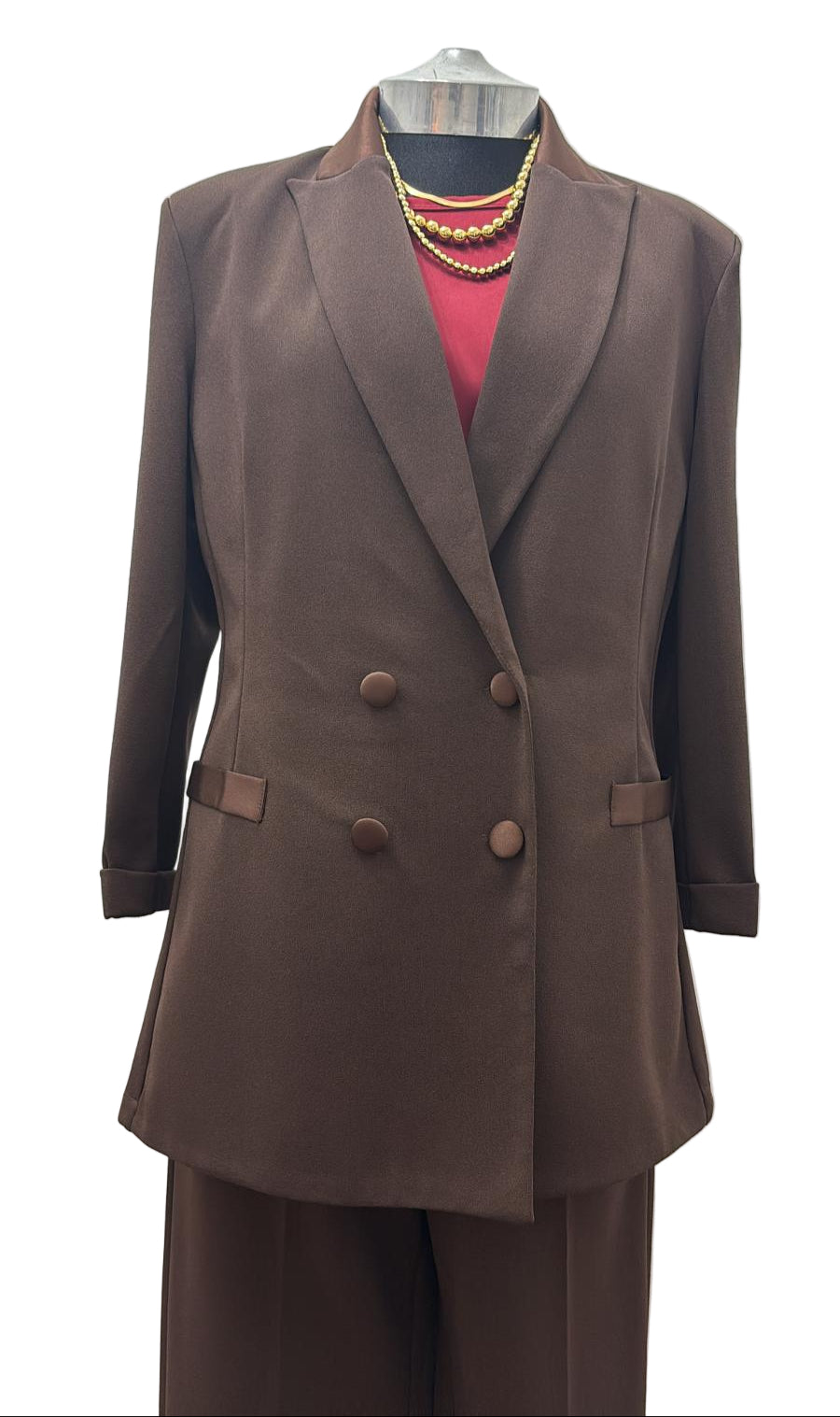 Completo Giacca doppiopetto e Pantalone elasticizzati con dettagli in raso