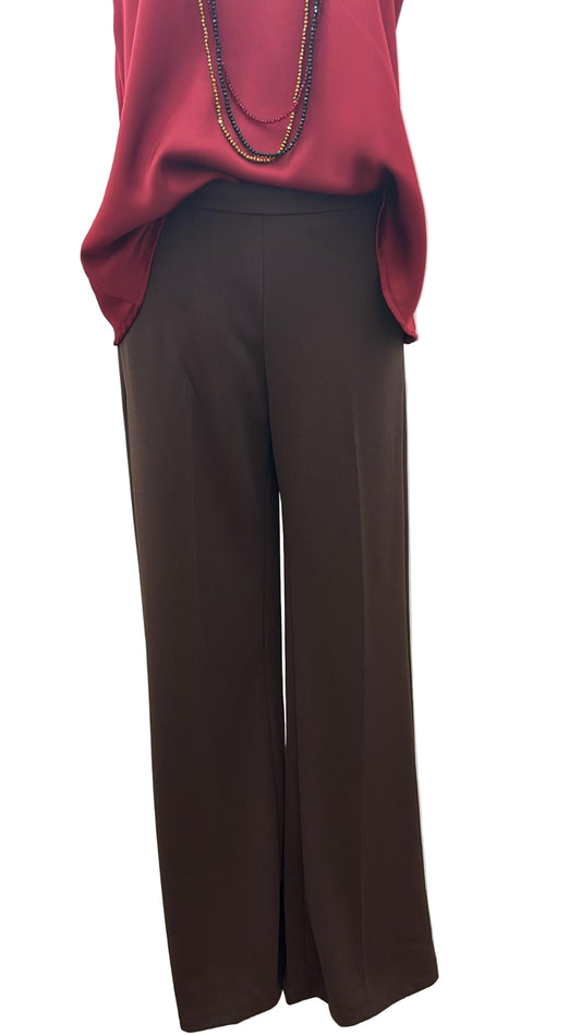 Pantalone a zampa morbida elasticizzato con zip e dettagli in raso