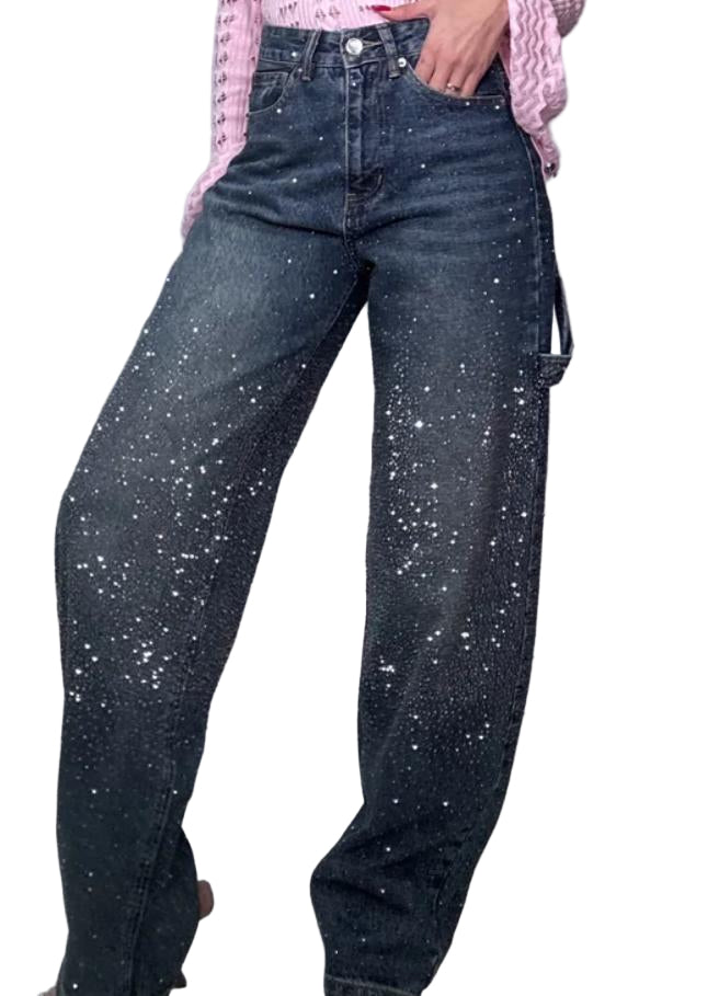 Jeans cargo con brillantini