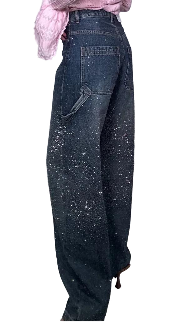 Jeans cargo con brillantini