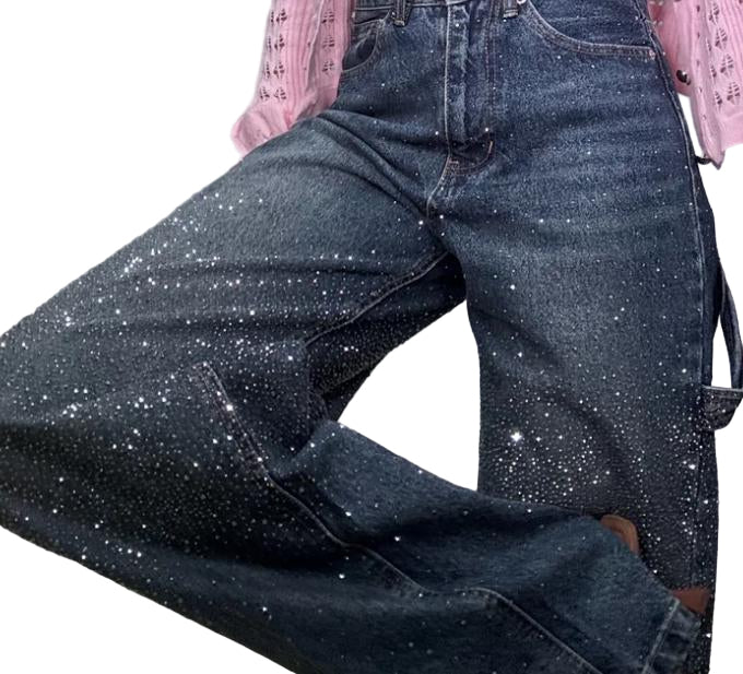Jeans cargo con brillantini