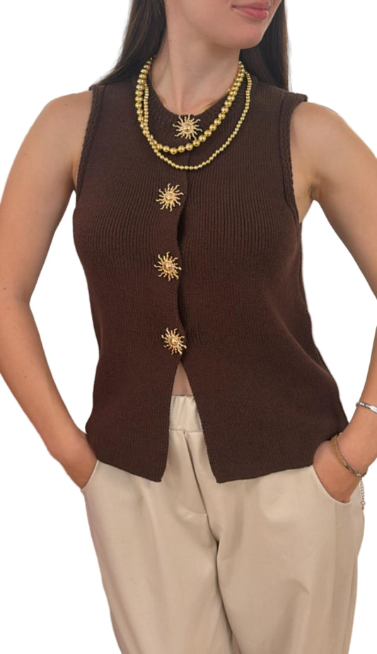 Gilet in maglia con spille a bottone