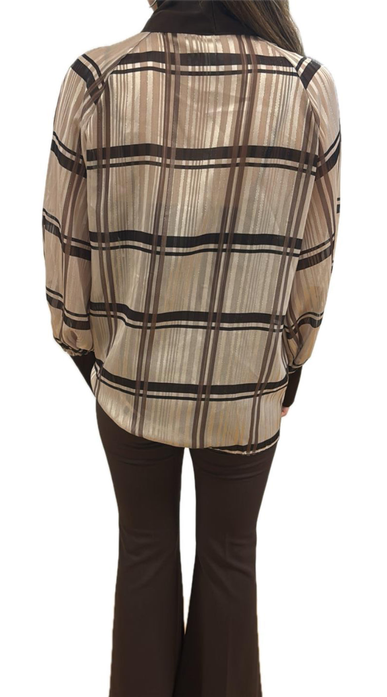 Camicia con fiocco e polsini in raso