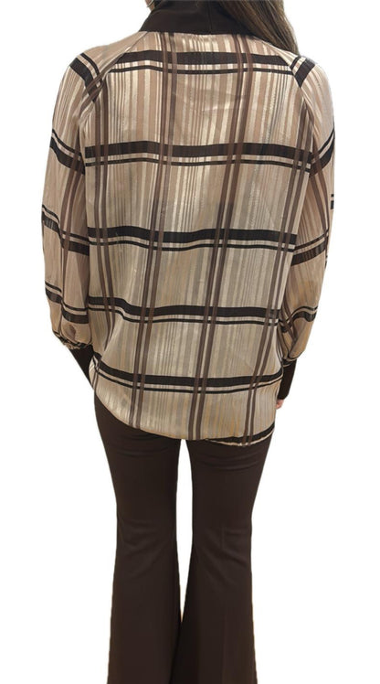 Camicia con fiocco e polsini in raso