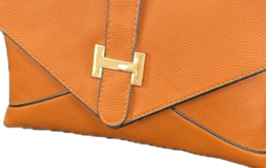 Pochette a busta ecopelle modello Hermès color cognac