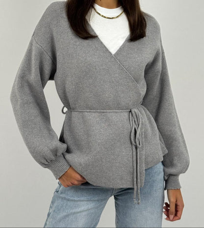 Cardigan in viscosa e lana incrociato
