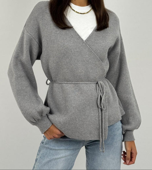 Cardigan in viscosa e lana incrociato