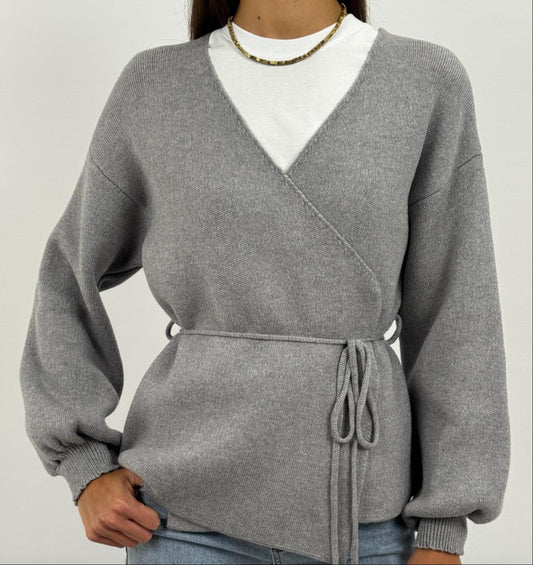 Cardigan in viscosa e lana incrociato