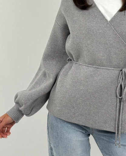 Cardigan in viscosa e lana incrociato
