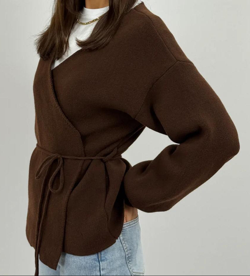 Cardigan in viscosa e lana incrociato