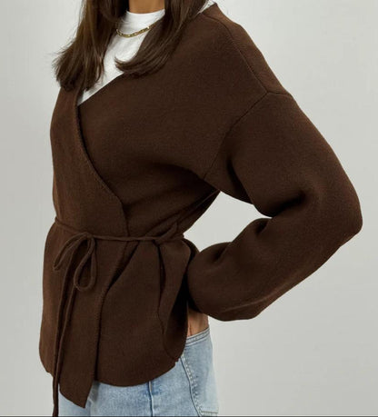 Cardigan in viscosa e lana incrociato