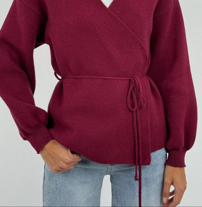 Cardigan in viscosa e lana incrociato