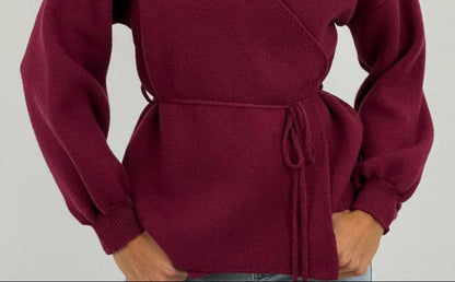 Cardigan in viscosa e lana incrociato