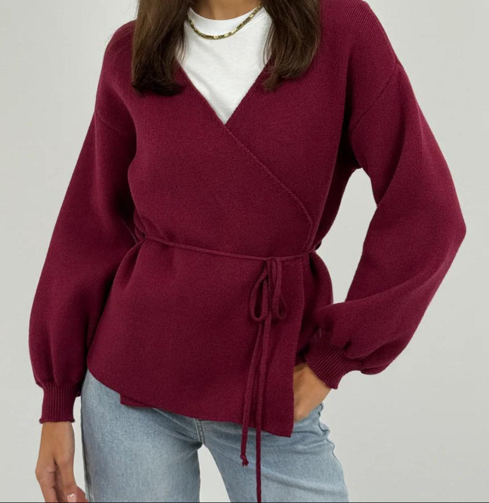 Cardigan in viscosa e lana incrociato