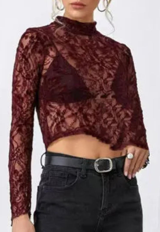 Maglia in pizzo crop