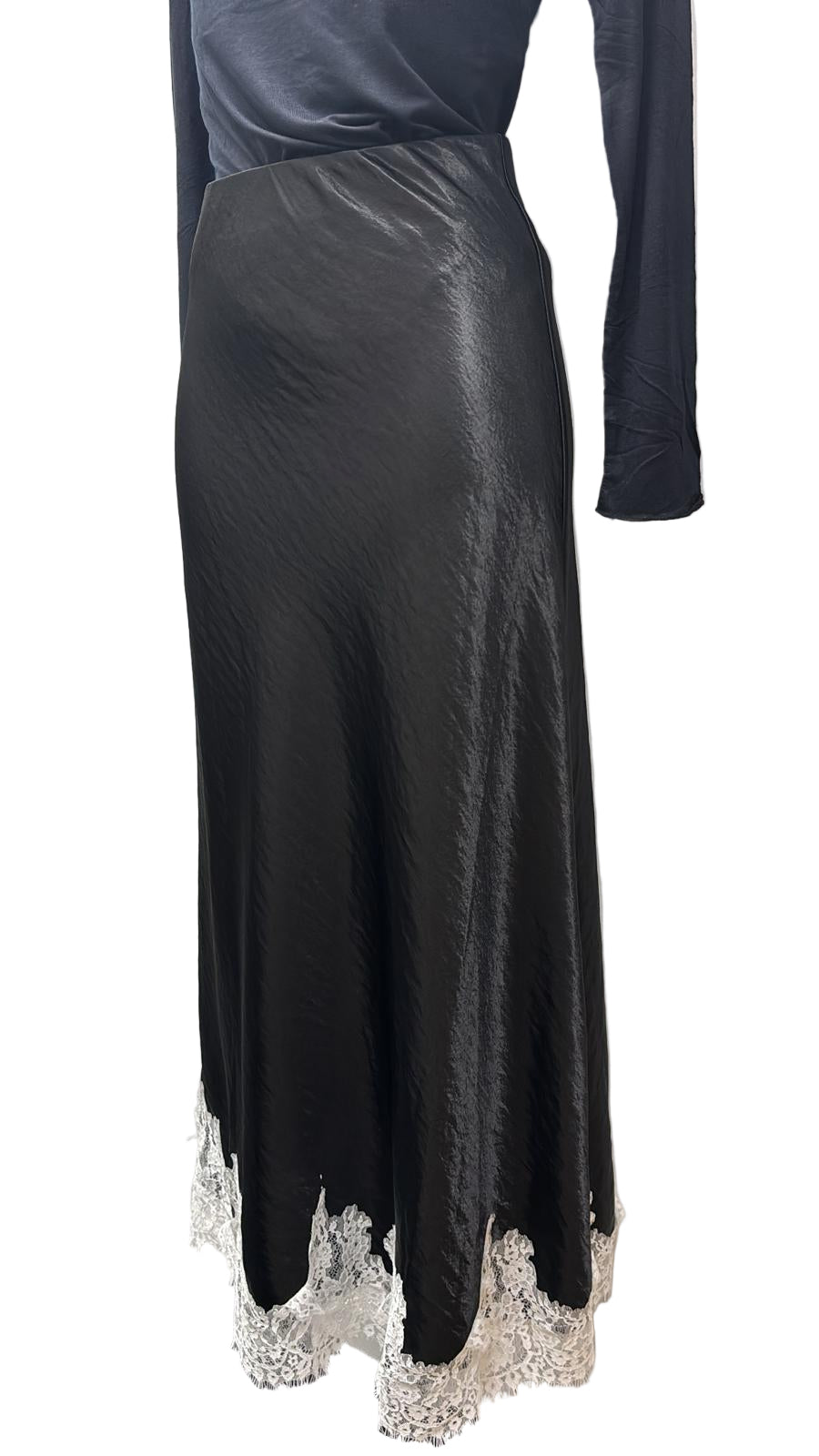 Gonna lunga satin con pizzo