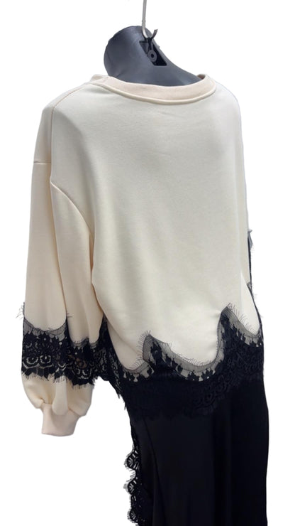 Felpa garzata con pizzo