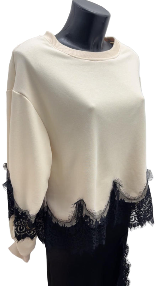 Felpa garzata con pizzo