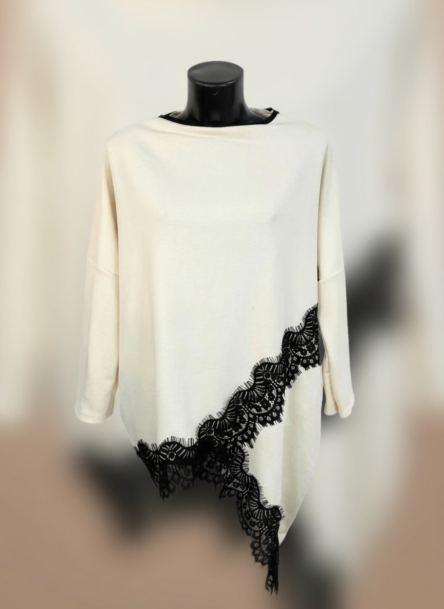 Felpa con profili in pizzo