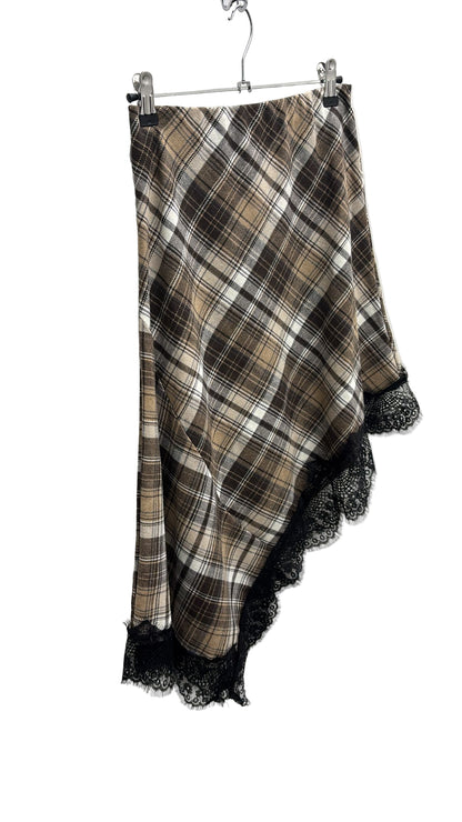 Gonna a scacchi con profili in pizzo