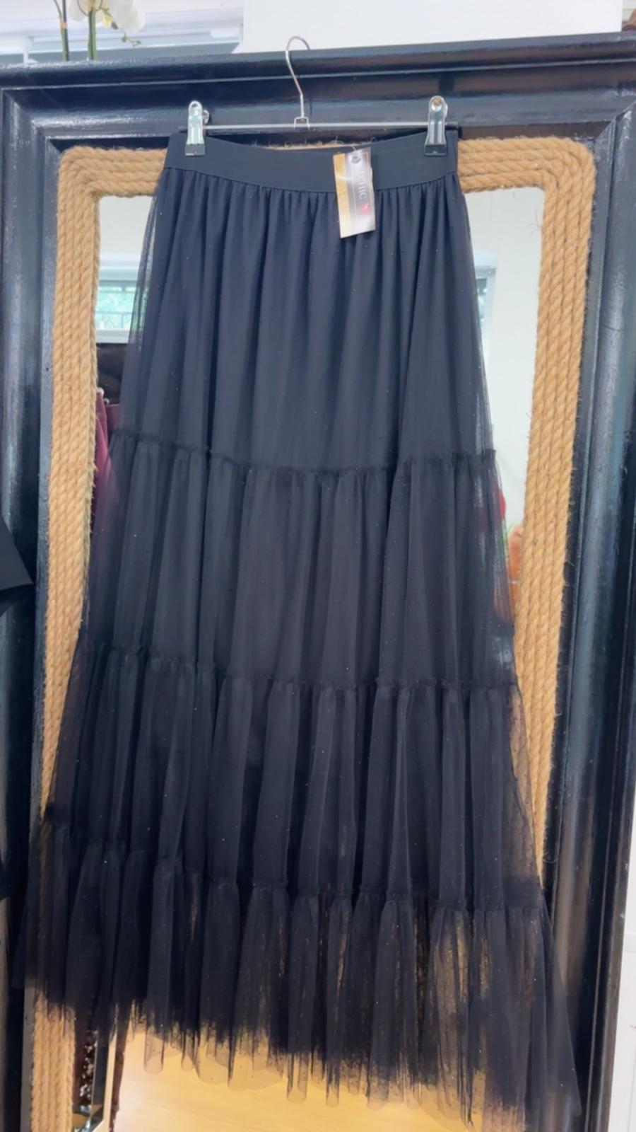 Gonna con rivestimento in tulle e strass