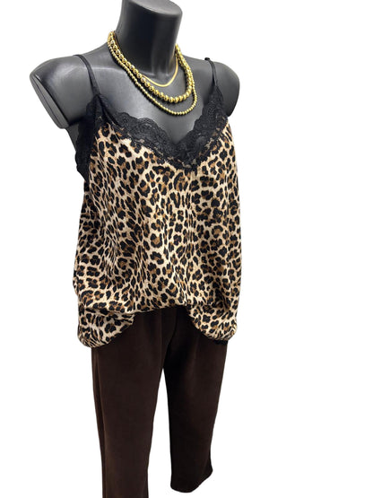 Canotta maculata in raso con pizzo