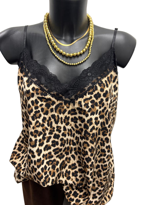 Canotta maculata in raso con pizzo