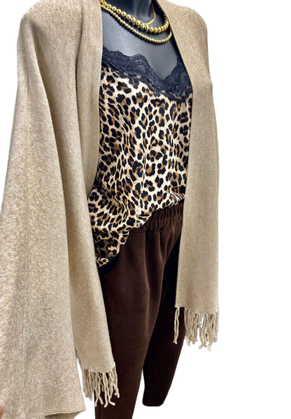 Cardigan over con frange