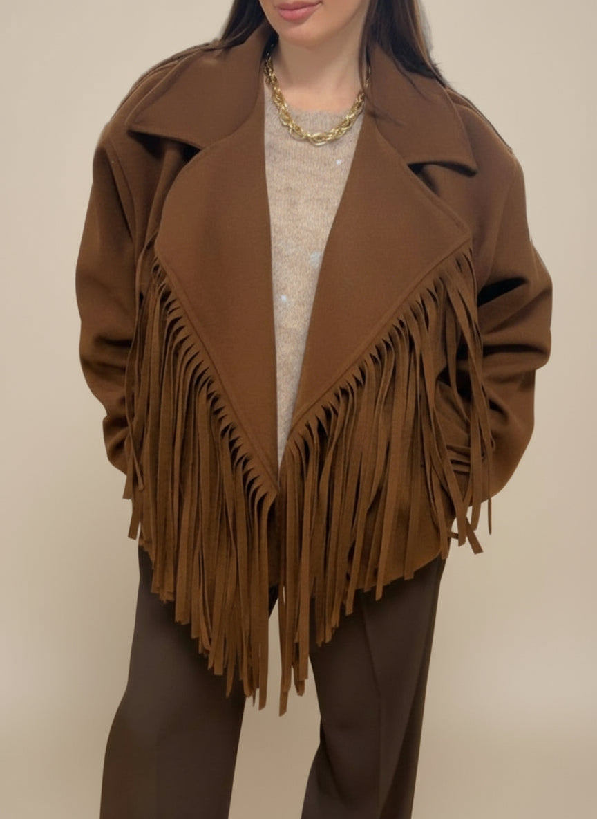 Giacca in panno con frange