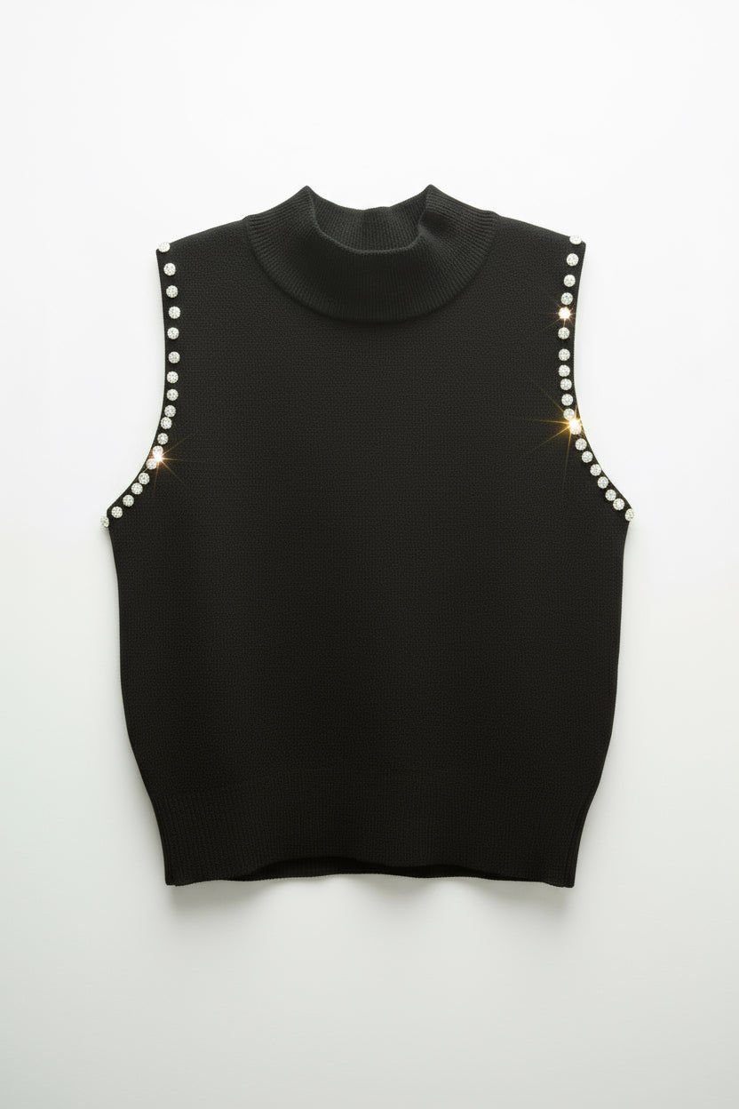 Gilet collo alto con strass