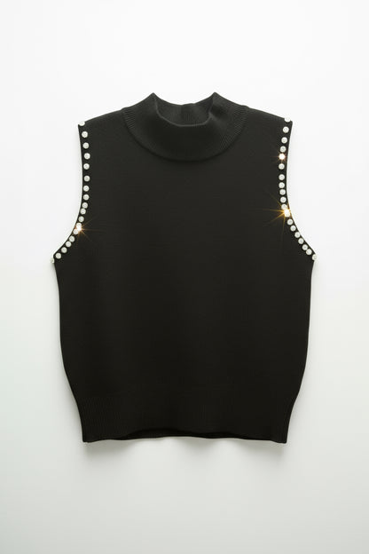 Gilet collo alto con strass