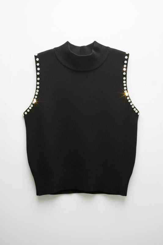 Gilet collo alto con strass