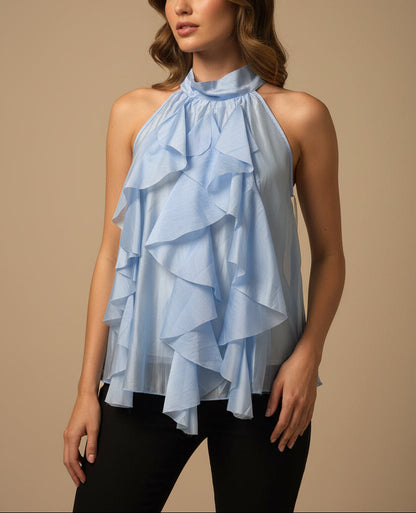 Blusa smanicata con rouches