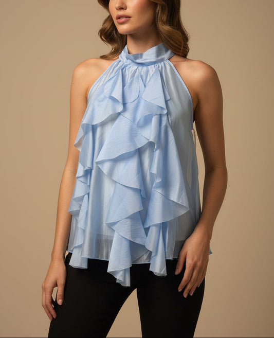 Blusa smanicata con rouches