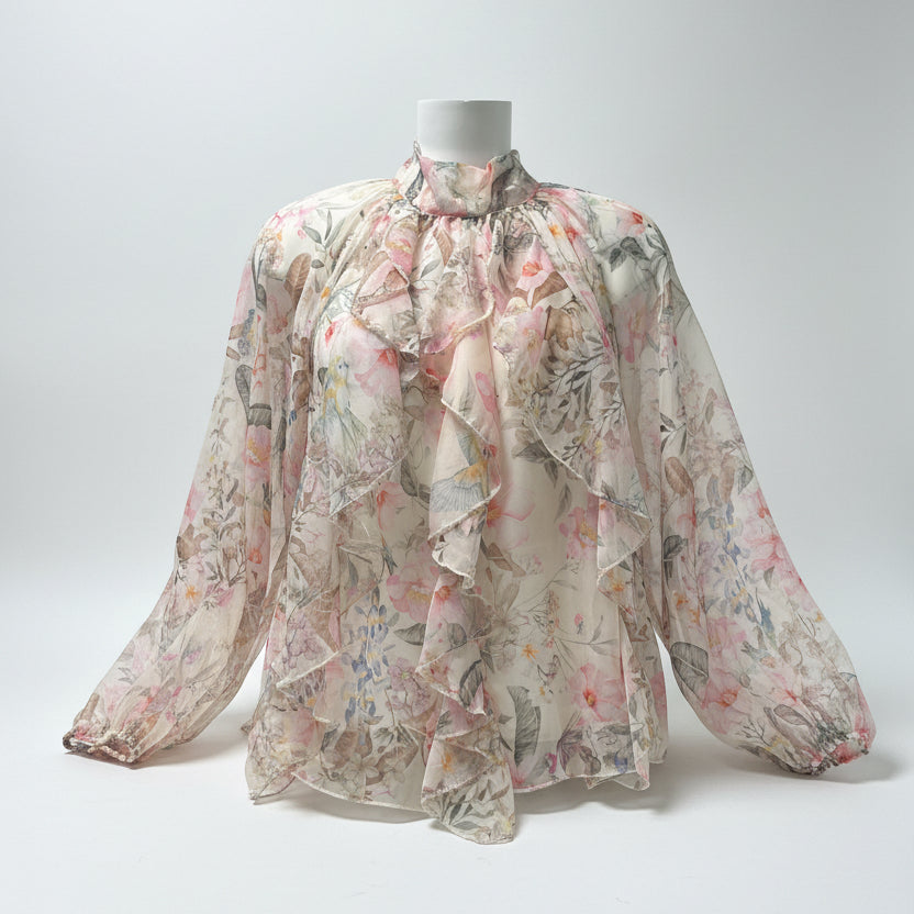 Camicia nuvola con stampa floreale e rouches
