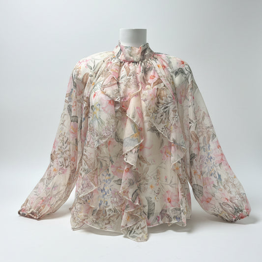 Camicia nuvola con stampa floreale e rouches