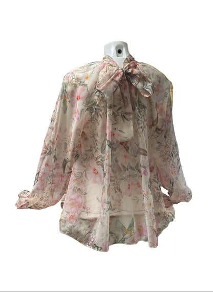Camicia nuvola con stampa floreale e rouches