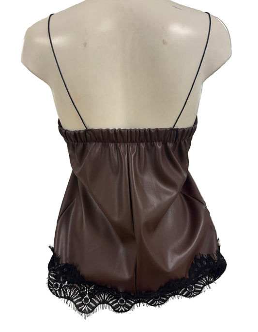 Canotta in ecopelle con pizzo